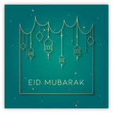 Eid Mubarak Card - Teal & Gold Hanging Lanterns