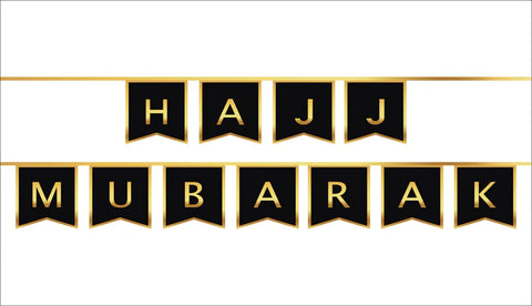 gold foil hajj mubarak letter bunting