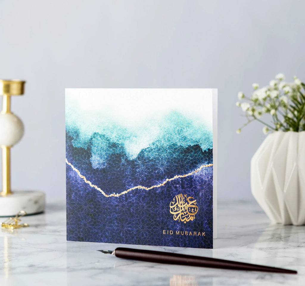 Eid Mubarak Gold Foiled Greeting Card in Navy Ombré
